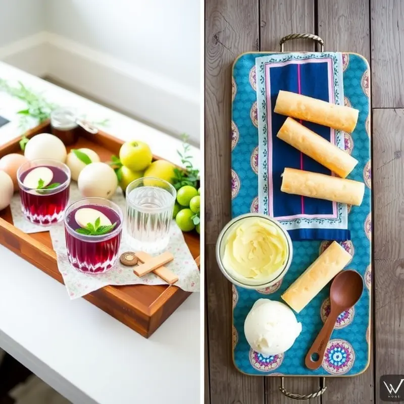 A workspace filled with colorful materials for creating DIY serving trays.