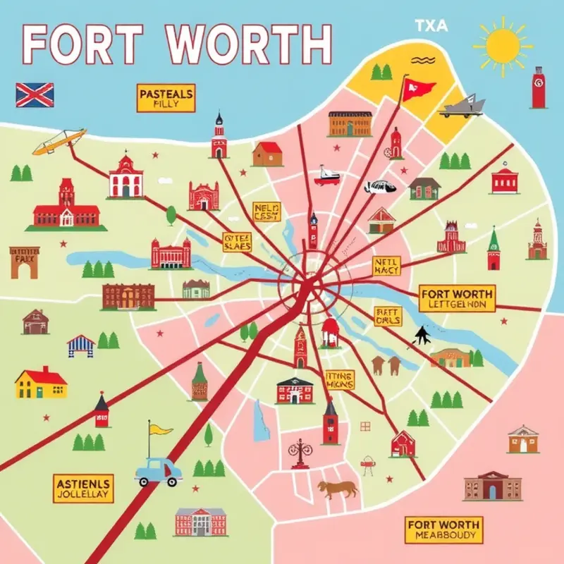 Map of Fort Worth neighborhoods, highlighting popular areas for renters.