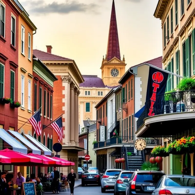 A scenic snapshot of the lively French Quarter, highlighting its unique architectural styles.