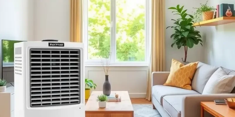 A bright apartment featuring an air filter and sunlight coming through the windows.