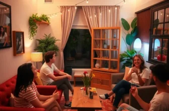 A fun gathering in an apartment where friends are celebrating, filled with laughter, food, and drinks.
