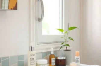 A group of young adults happily engaging in a skincare routine in a vibrant apartment interior.