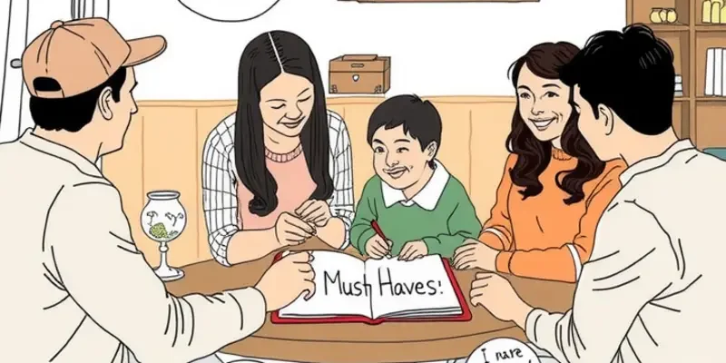 A joyful family enjoying time together in their new, spacious apartment.