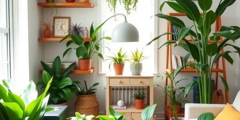 A family with a dog in a cozy living room adorned with pet-friendly plants.