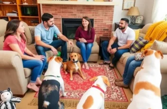 A joyous family playing with their pets in a safe and caring apartment environment.