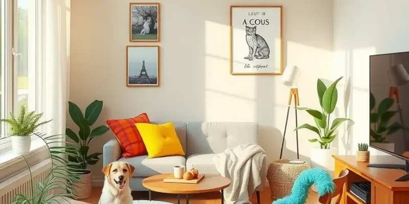 A joyful family with their pets, showcasing love and harmony in an apartment environment.