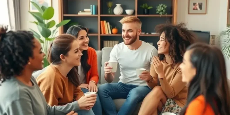 A joyful scene of diverse individuals celebrating their successful roommate arrangement.