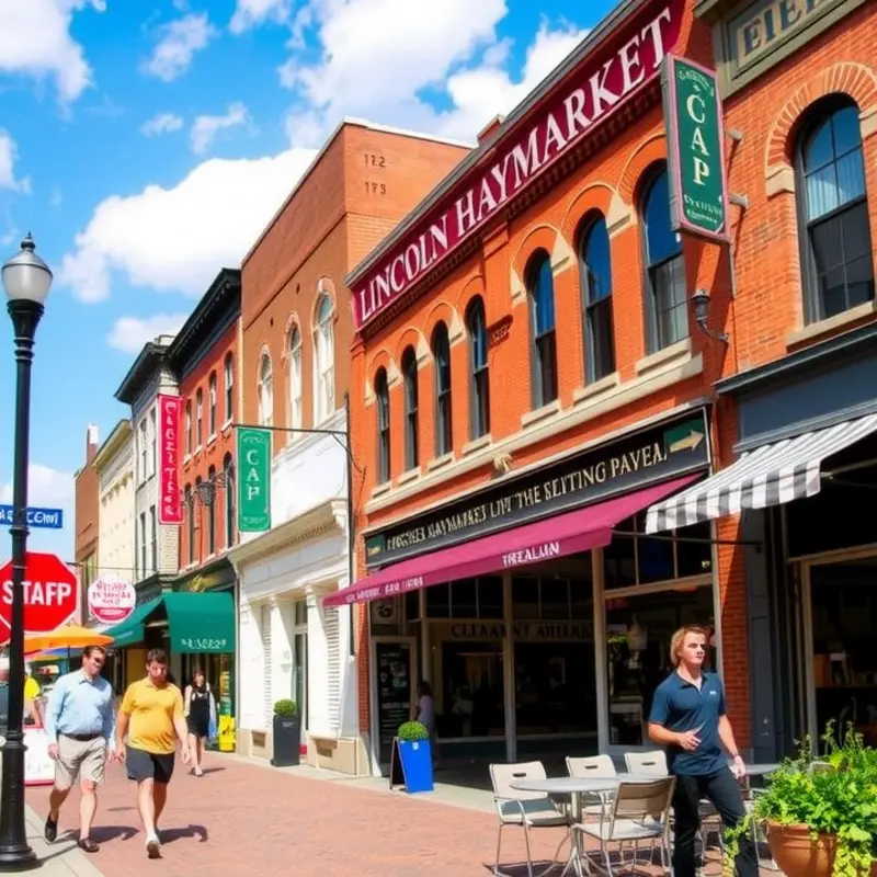 The lively Haymarket District, a hub of activity and culture in Lincoln.
