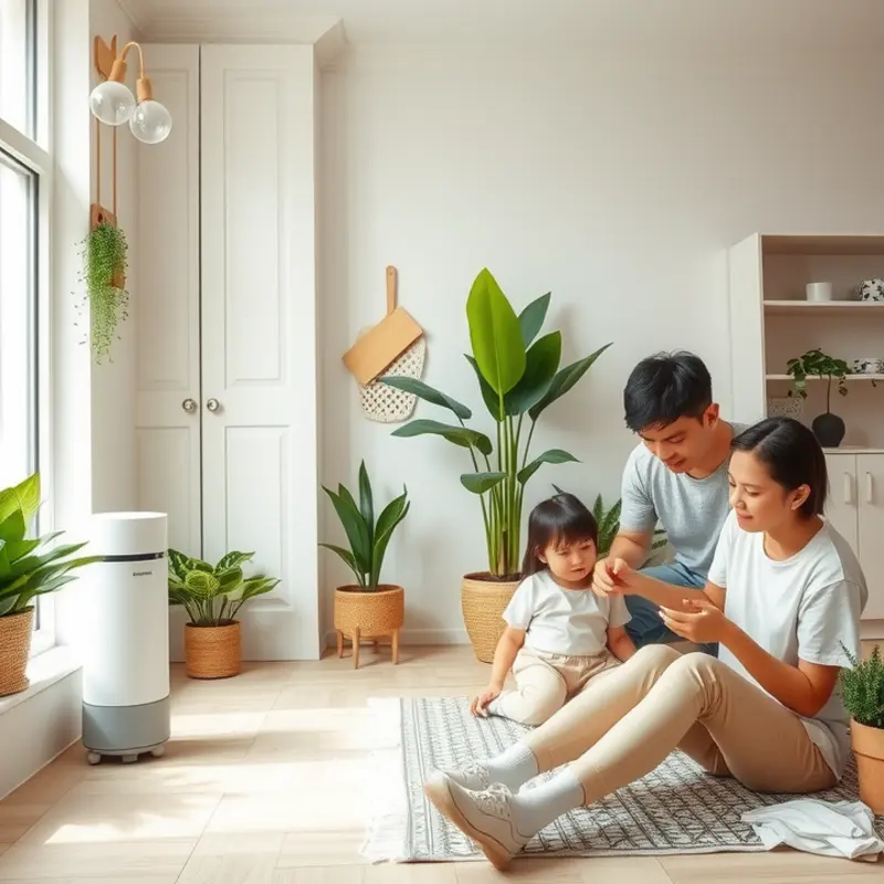 A family enjoying a clean indoor environment with pets and children.