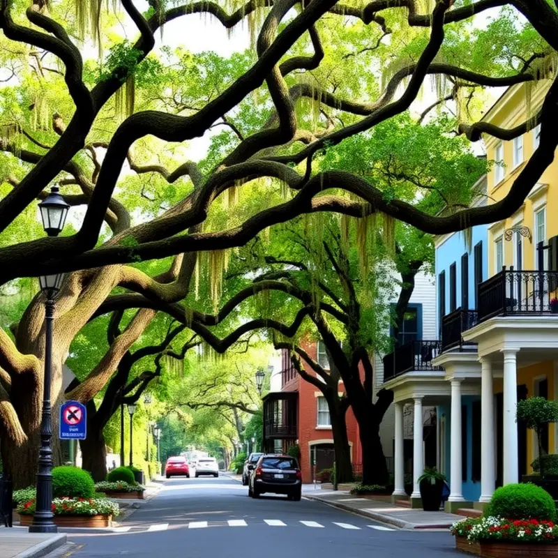 The picturesque Historic District of Savannah, capturing the essence of Southern charm.