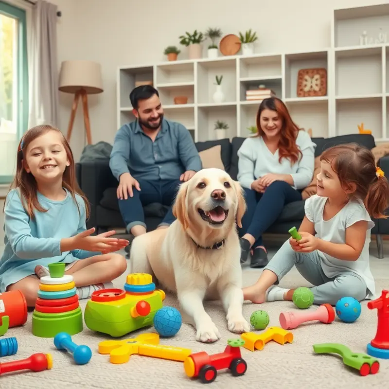 A lively common area where pets and families interact and socialize.