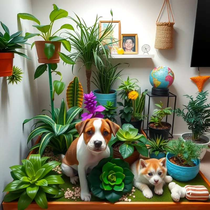 Family enjoying interactive playtime with their pet in their apartment.