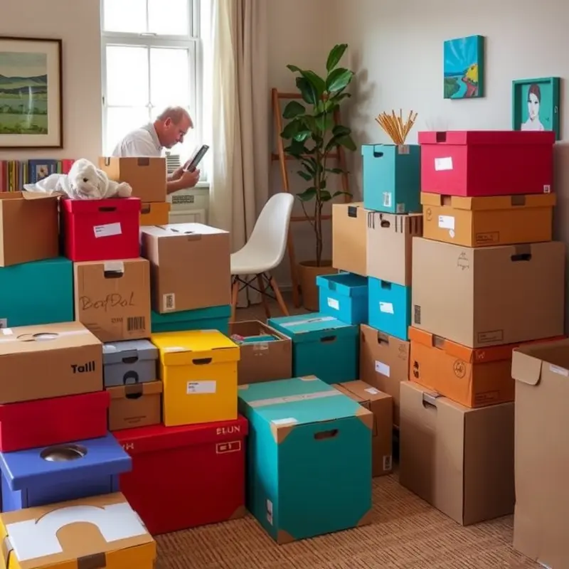 A well-organized living room ready for moving day packing.