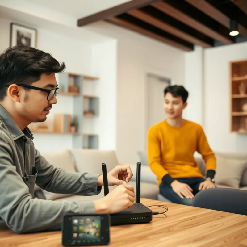 A modern couple navigating internet plans while unwinding in their new cozy space.