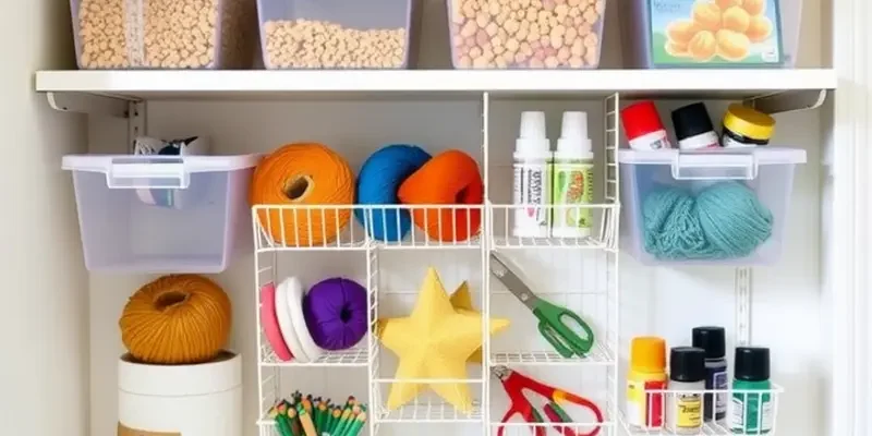 A cozy apartment craft space with organized supplies and vibrant colors.