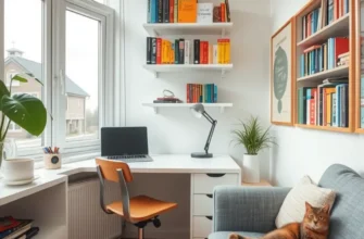 A family-friendly apartment study area showcasing a colorful desk with arts and crafts supplies, and a relaxed pet dog.