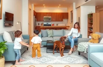 A child-safe living room featuring organized storage solutions creating a warm and inviting atmosphere.
