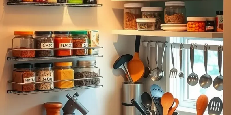 A light-filled small kitchen with organized utensils and cheerful ambiance.