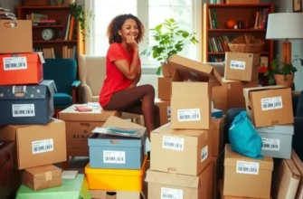 A happy family unloading boxes on moving day, smiling and enjoying their new start.