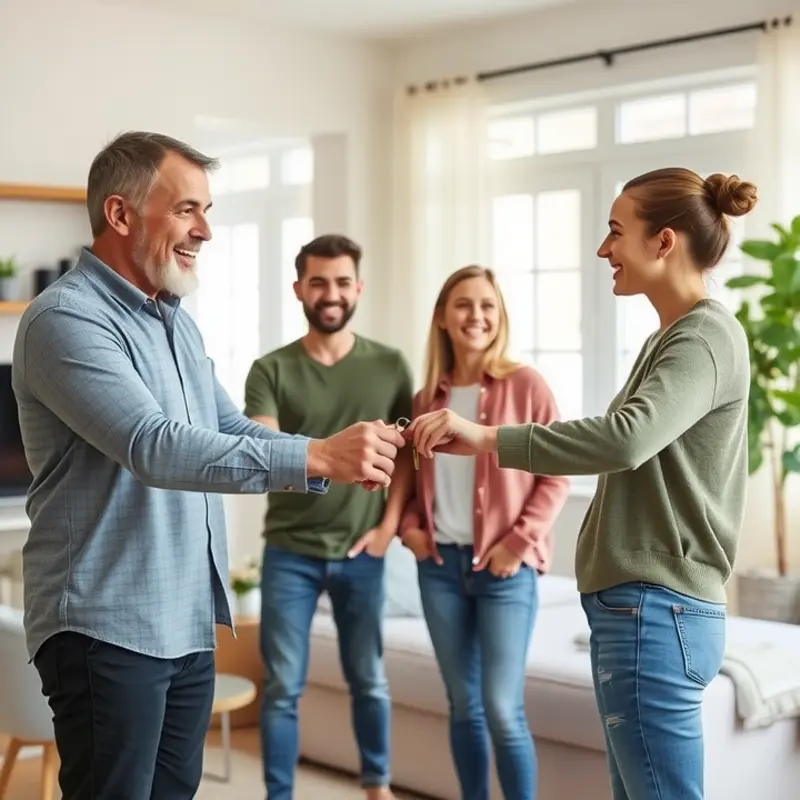 A landlord welcoming new renters into their home.