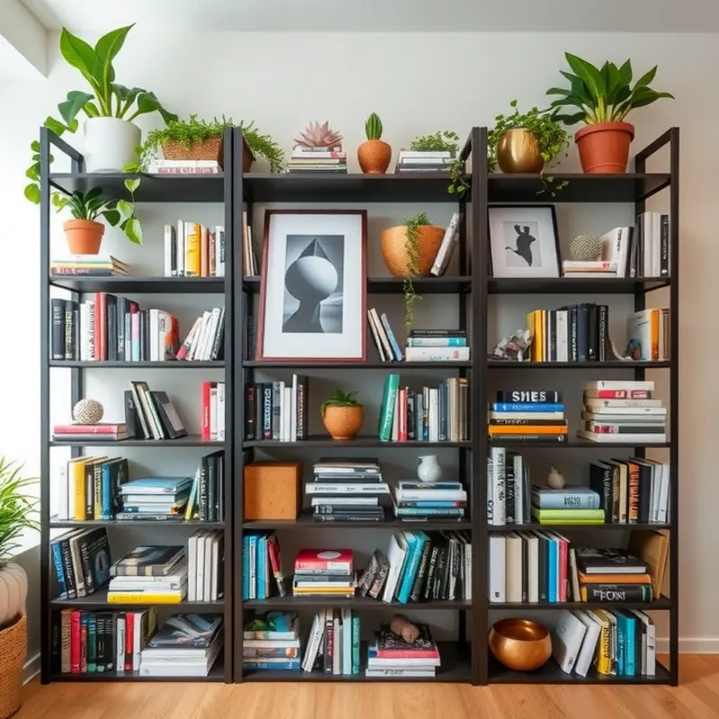 A stylishly organized bookshelf that merges function with personality.