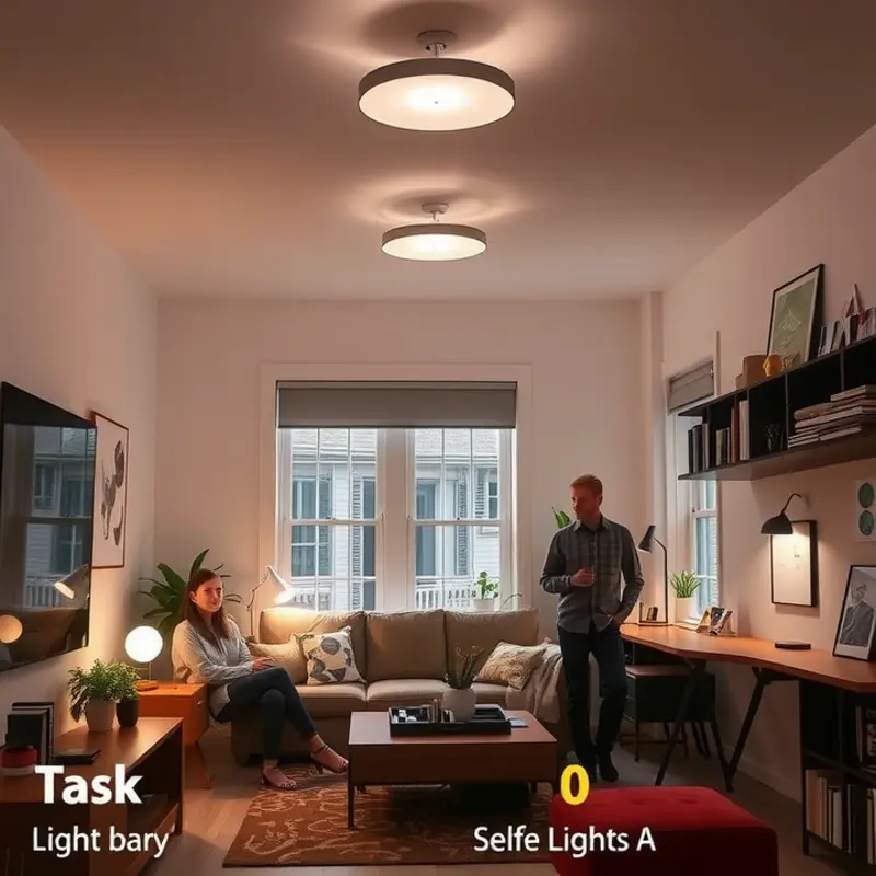 A collection of creative DIY lighting options illuminating a stylish apartment.