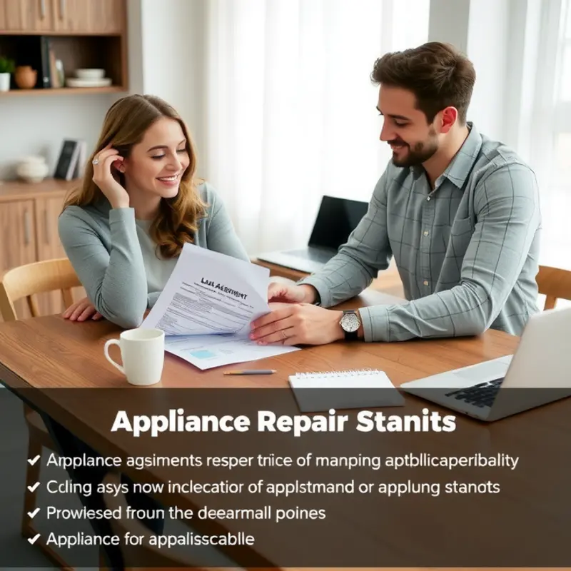 A young couple reviewing their lease for appliance repair rights.