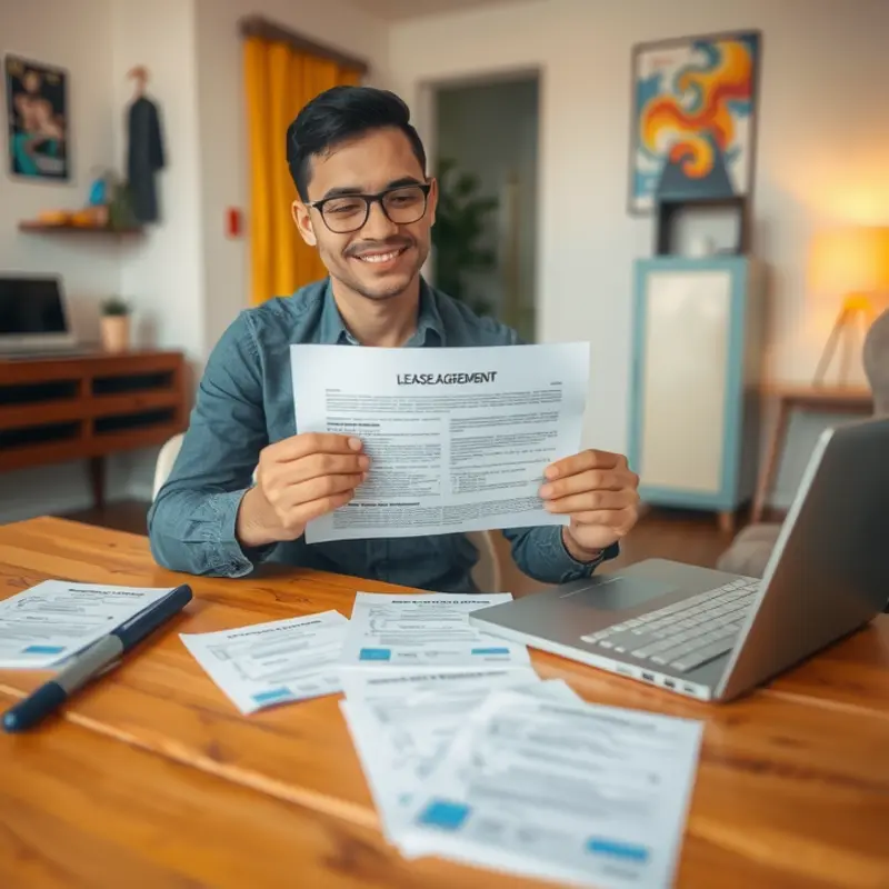 A young professional actively reviews a lease agreement to understand their rights.