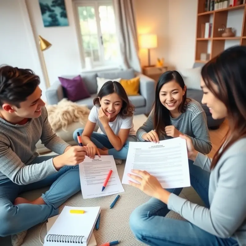 Couple budgeting for their first apartment with the help of financial tools.