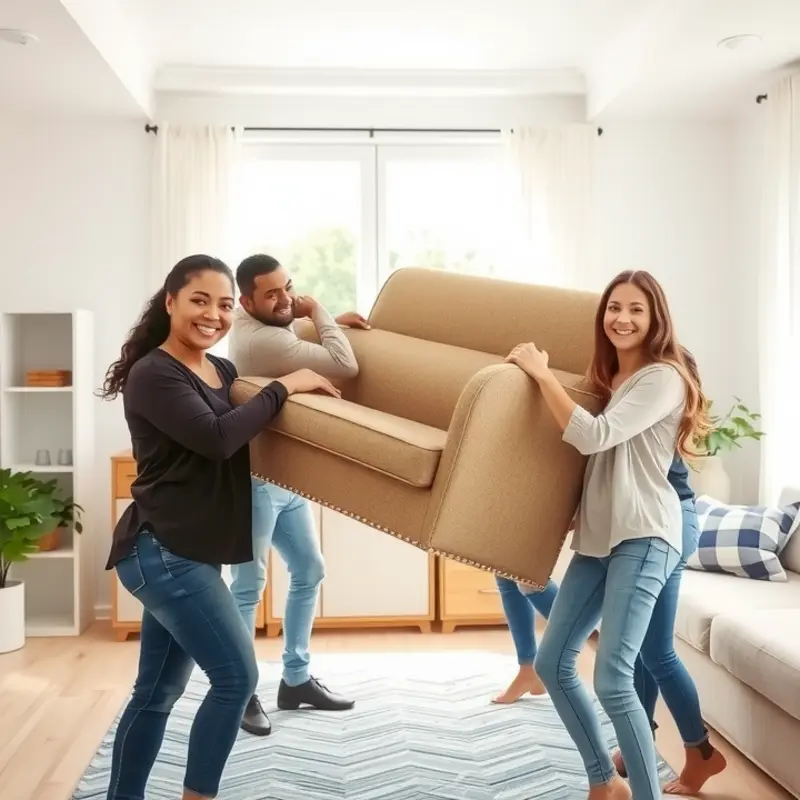 A couple efficiently packing their living space.