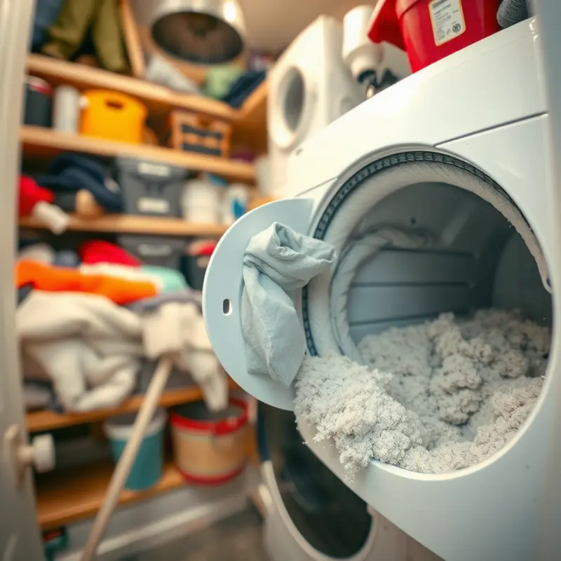 Potential dangers of lint buildup in apartment laundry rooms.