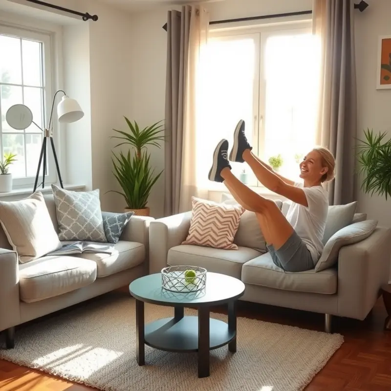 Turn your living room into a fun workout space with leg lifts.