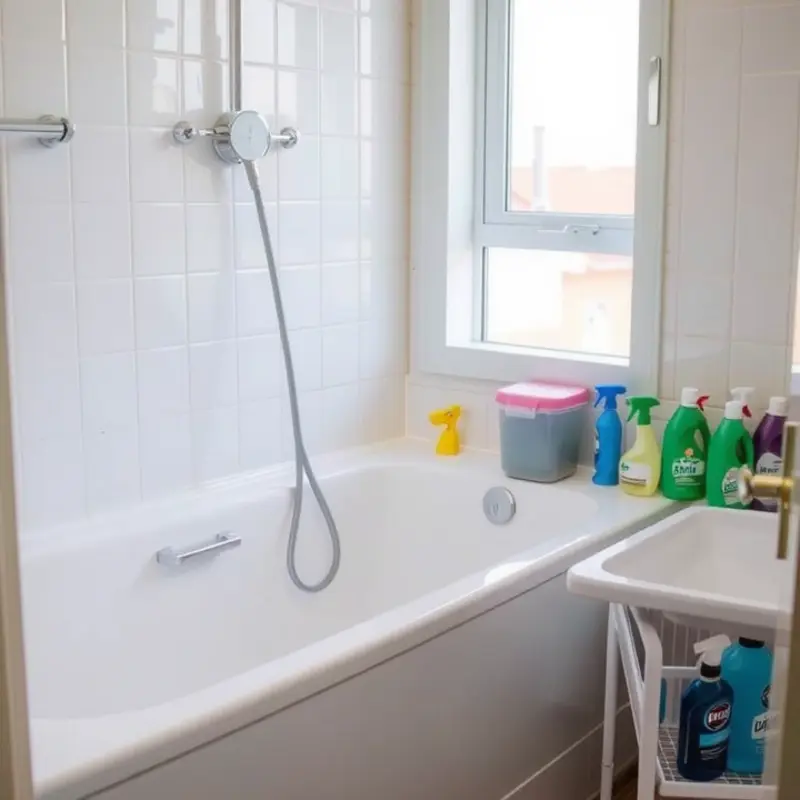 A safe and stylish bathroom setup for renters prioritizing bathtub safety.