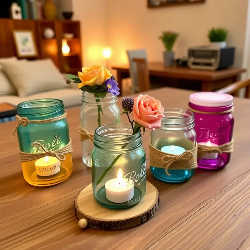 Whimsical mason jar candle holders enhance your apartment’s ambiance.