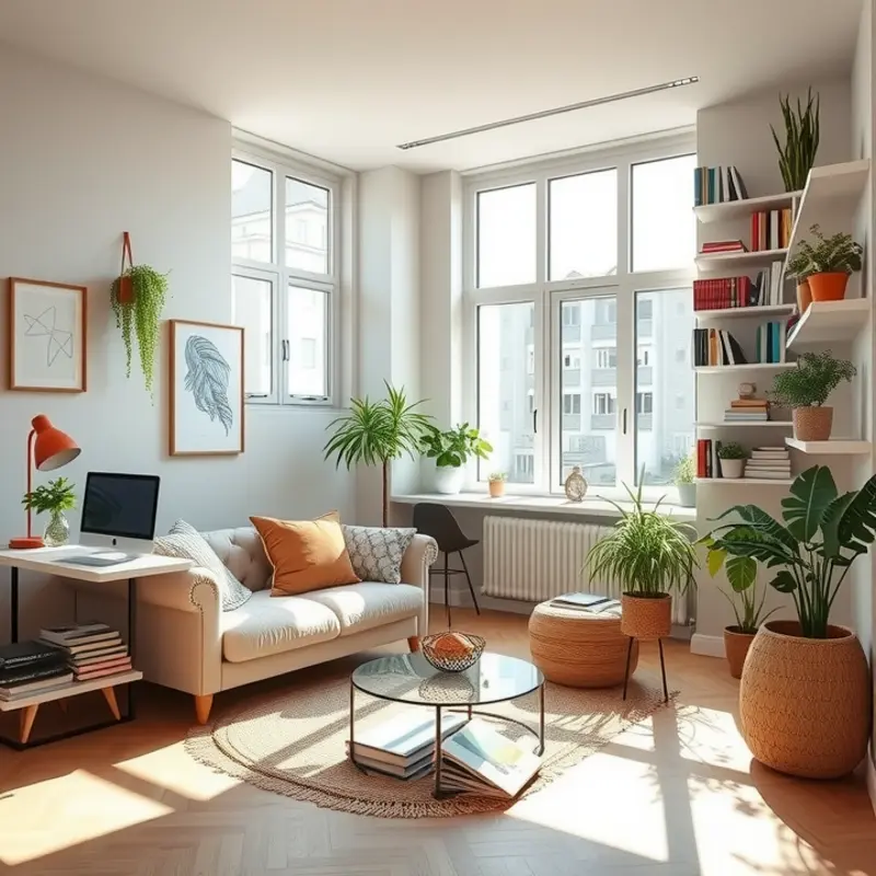 An innovative layout in a studio apartment demonstrating effective use of space.