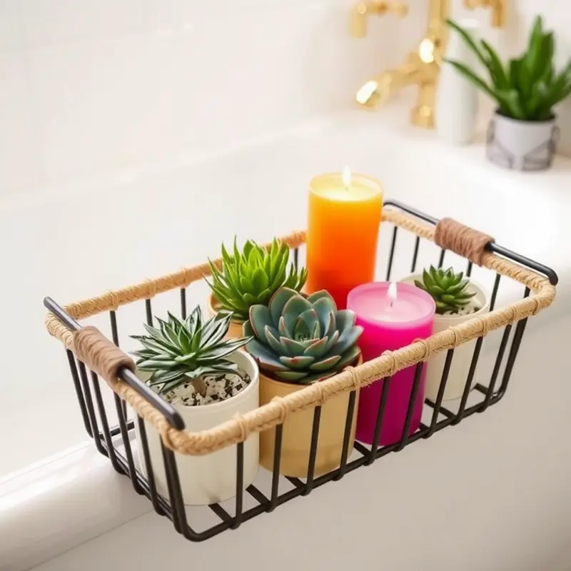 A custom wooden bath caddy enhances the bathing experience with storage and elegance.