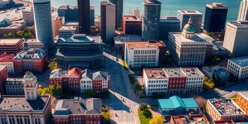 A busy street in Milwaukee displaying diverse groups of people, representing a lively atmosphere suitable for families, students, and professionals.
