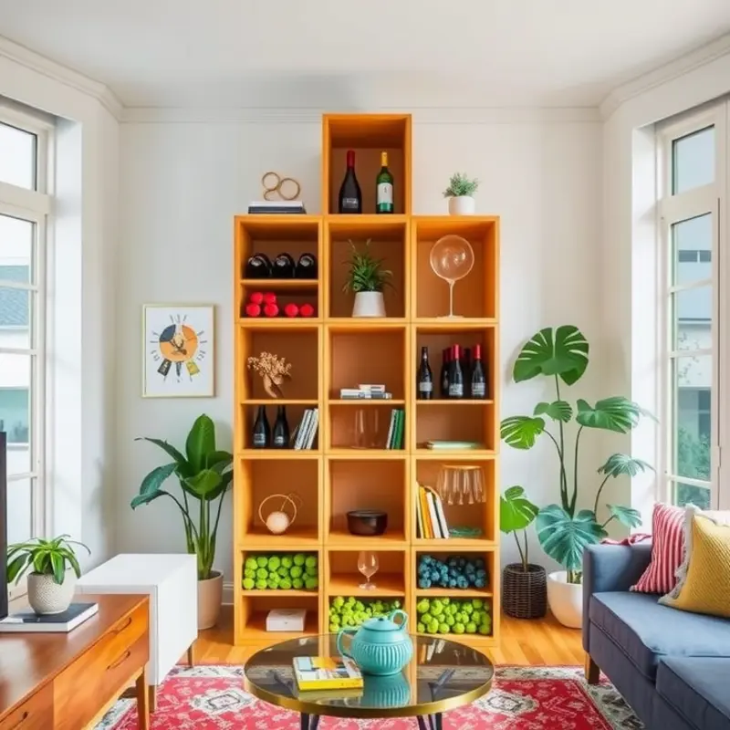 A chic DIY modular wine rack made from colorful wooden cubes.