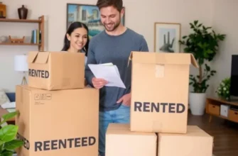 Comparison of rented and purchased moving boxes displayed in a bright living room.