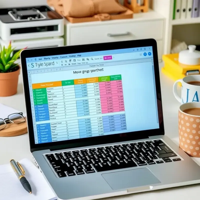 A workspace organized for crafting a moving budget with essential tools at hand.