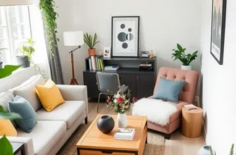 A young family packing boxes in a bright living room, ready to move into their new smaller apartment.