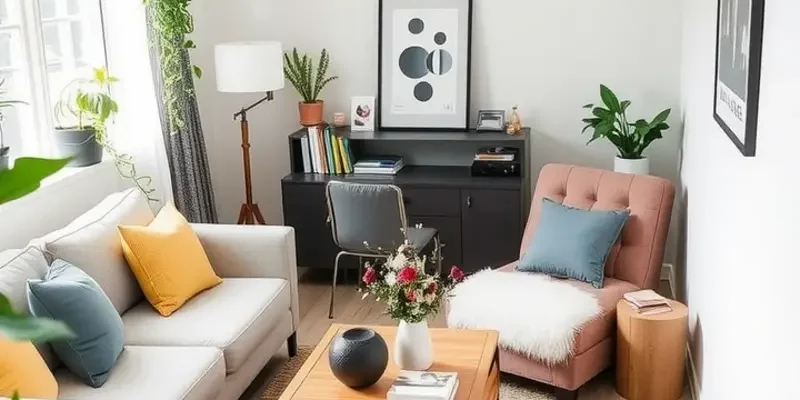 A young family packing boxes in a bright living room, ready to move into their new smaller apartment.