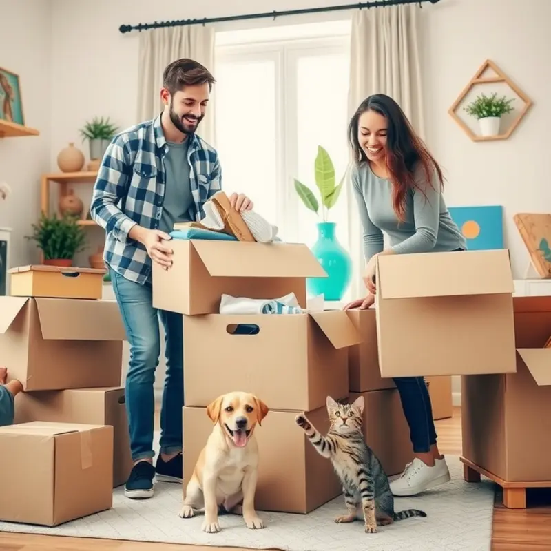 A cozy pet-friendly living room filled with joy and friendly animals.