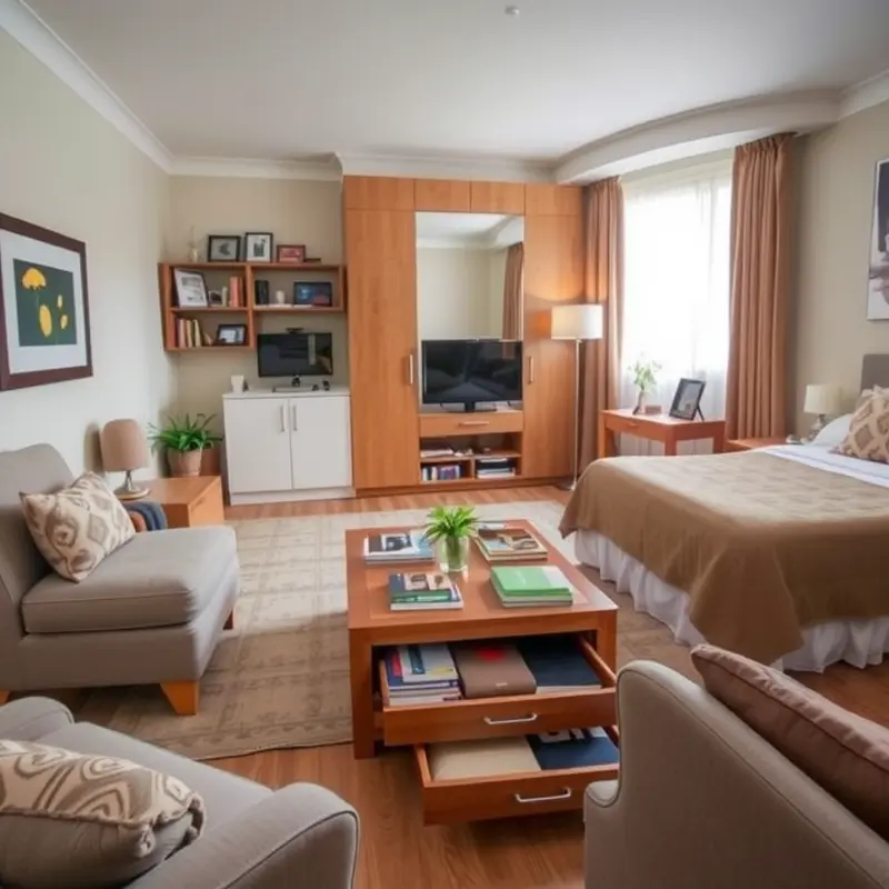 Embrace vertical storage for a stylish and organized apartment.
