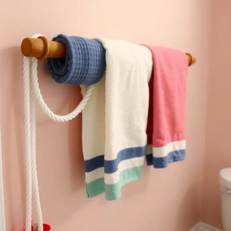 Nautical Rope Towel Rack adds style and organization.
