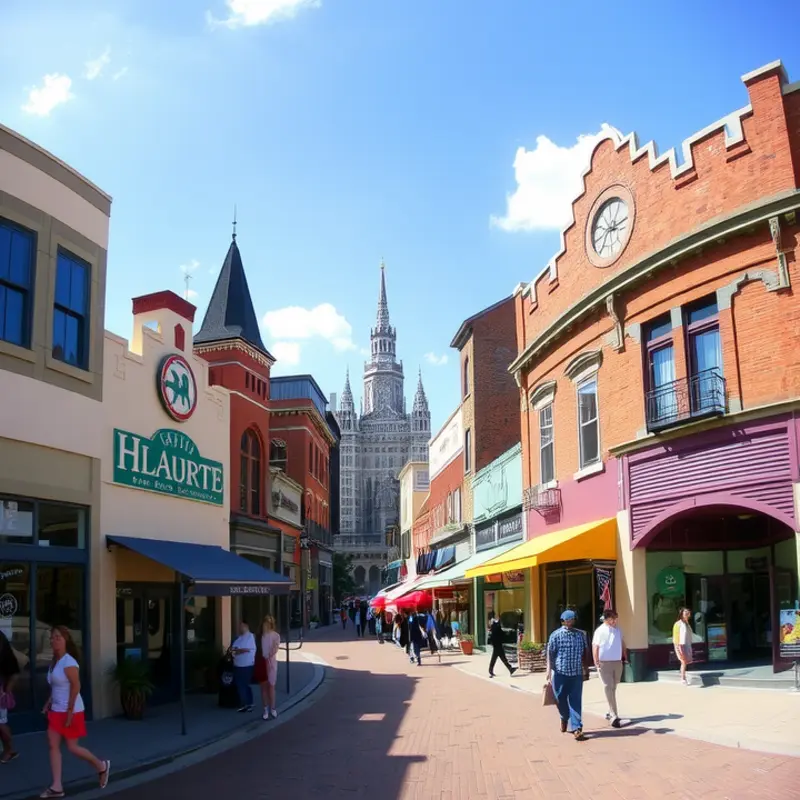 A lively street view of Lafayette captures the spirit of the community and its rental offerings.