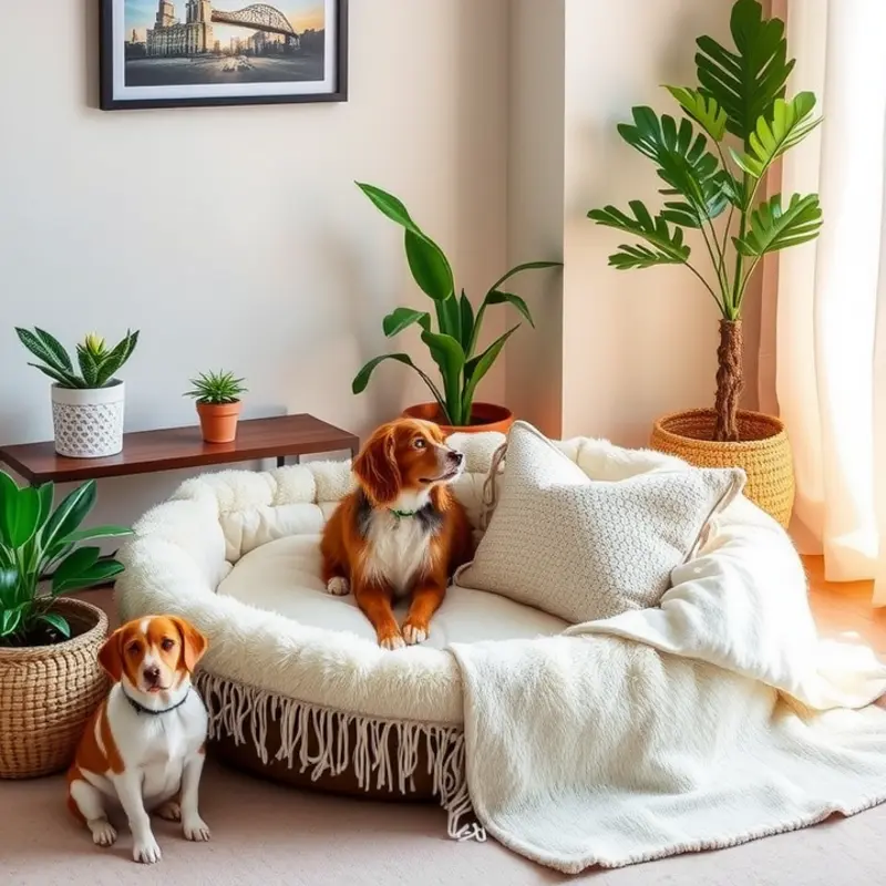 A comfortable no-sew pet bed in a stylish living room.