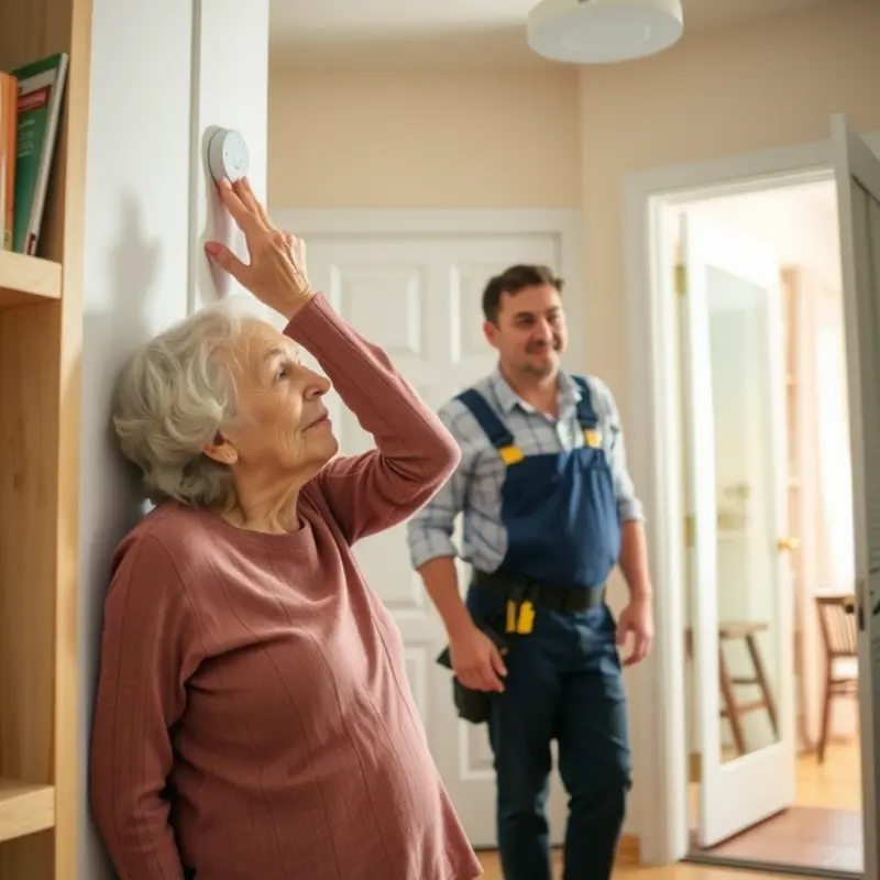 An apartment entrance showcasing important safety features for elderly renters.