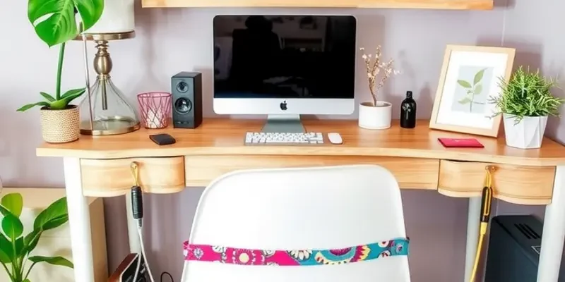 A neatly organized rental living room with various DIY cable organizers blended into the decor.