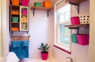Well-organized small bathroom with creative storage solutions